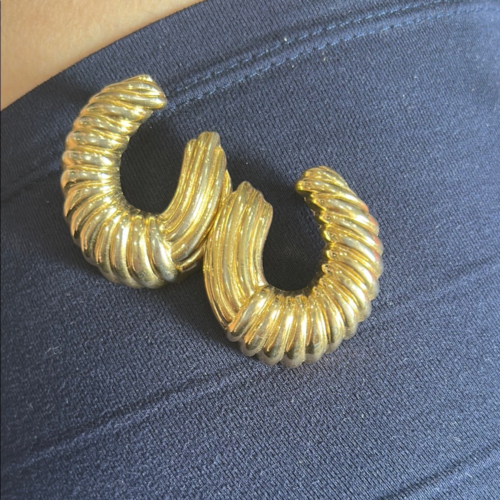 Trifari Gold Sculpted Crescent Clip-On Earrings